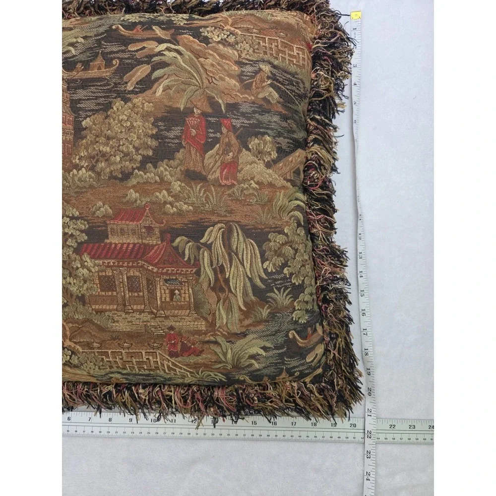 Tapestry Pillow‎ Kyoto Black Fringe Chinoiserie 20